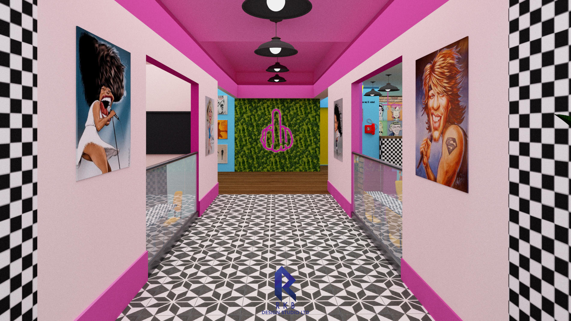 Karens diner interiors pink and blue